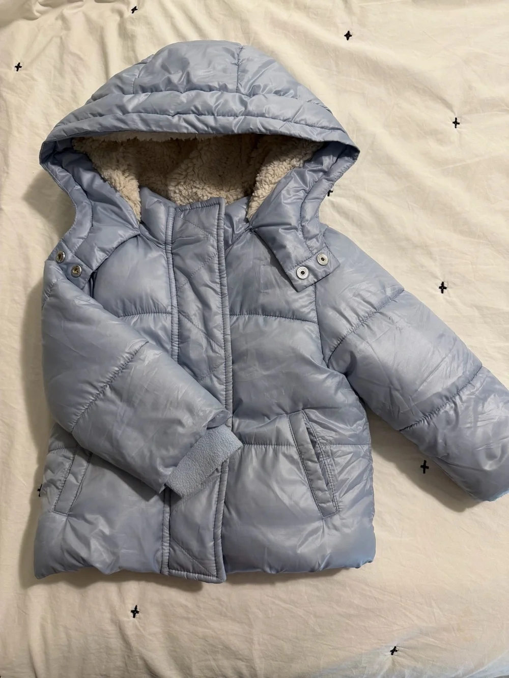 Gap Baby Light Blue Puffer Hooded Coat with Sherpa Lining